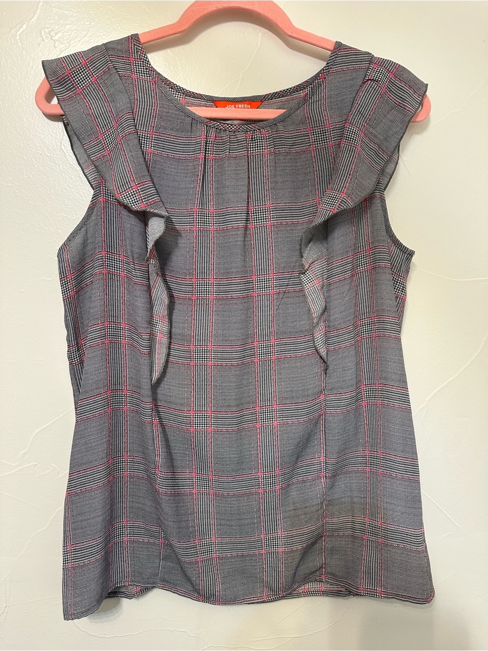 Joe Fresh Gray Plaid Blouse with Pink Windowpane